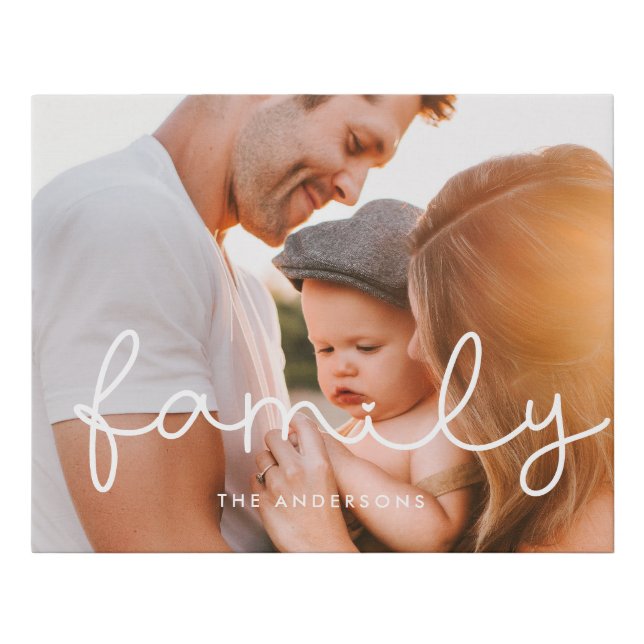 Family cute whimsical script family photo faux canvas print (Front)