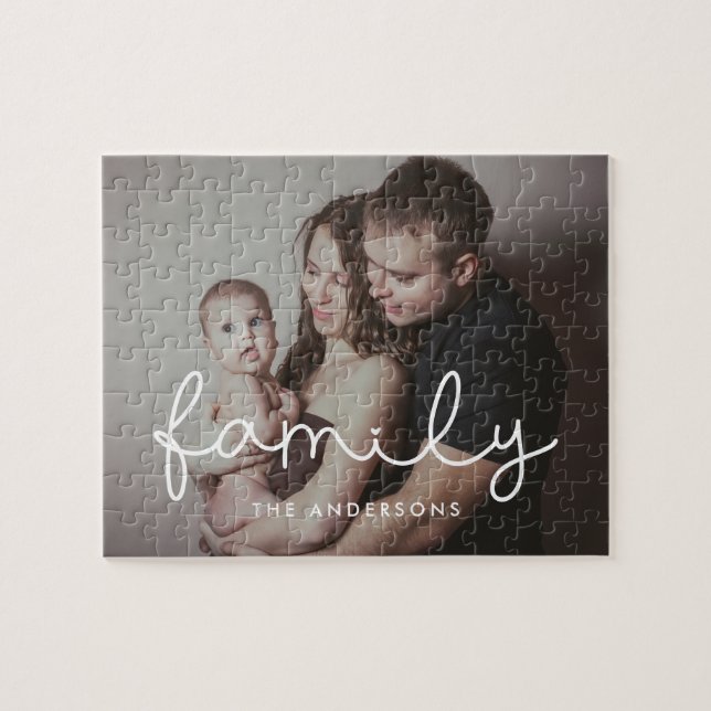 Family cute whimsical script family picture jigsaw puzzle (Horizontal)