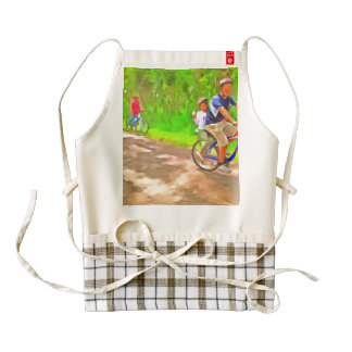 Family cycling on a dirt track zazzle HEART apron