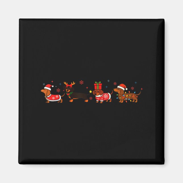 Family Dachshund Santa Sleigh Reindeer Snow Christ Magnet (Front)