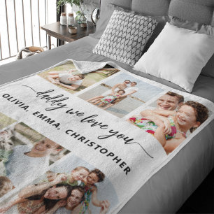 Family Dad - Father's Day Photo Collage Fleece Blanket