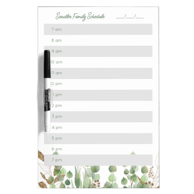 Family Daily Schedule Eucalyptus Dry Erase Board (Front)