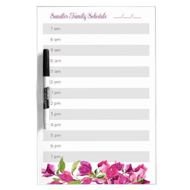 Family Daily Schedule Floral Dry Erase Board (Front)