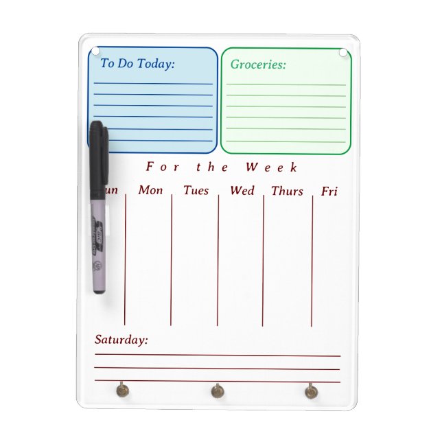 Family Daily/Weekly Planner Dry Erase Board (Front)