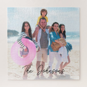Family Day Modern Photo Name Personalized Jigsaw Puzzle