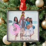 Family Day | Modern Photo Name Personalized Metal Ornament<br><div class="desc">Family Day | Modern Photo Name Personalized design. Fun times are better when shared with family, they are beautiful memories that you want to hold dear forever. Order your family photo ornament today to have your favorite family photo, family name/names and year customized on it. Perfect gift for grandparents too!...</div>