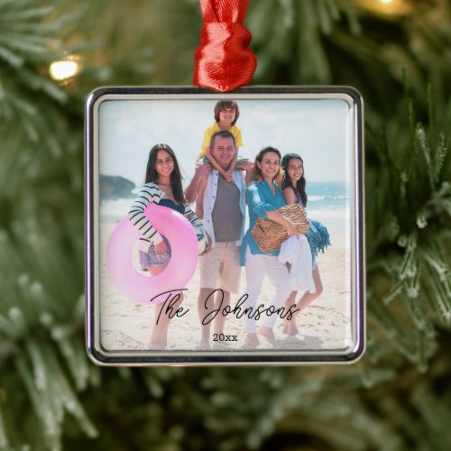 Family Day  Modern Photo Name Personalized Metal Ornament