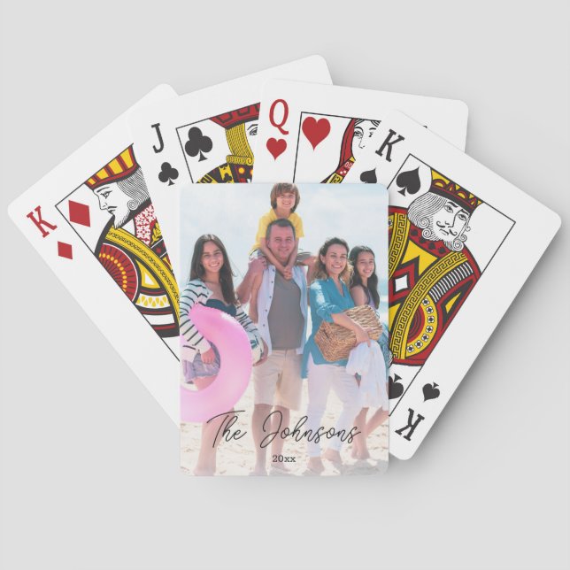 Family Day | Modern Photo Name Personalized Poker Cards (Back)