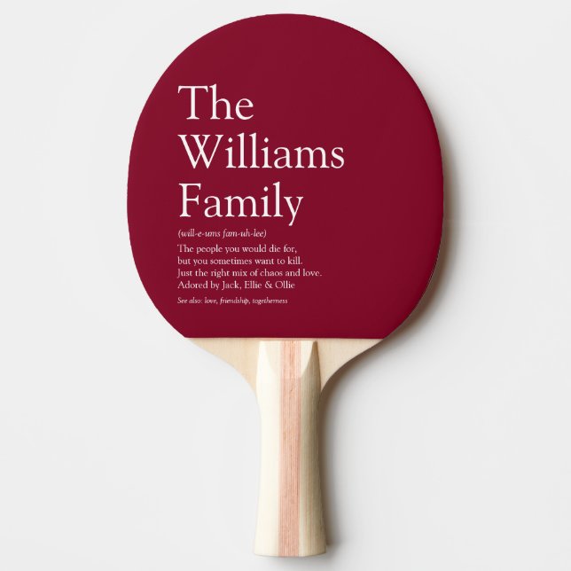 Family Definition Burgundy Modern Fun Ping Pong Paddle (Front)