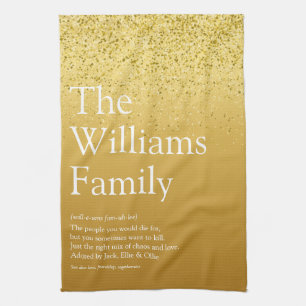 Family Definition Gold Glitter Glam Modern Fun Kitchen Towel