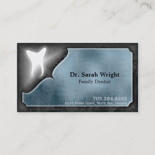Family Dentist Business Card Glowing Tooth Blue