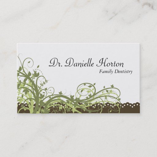 Customizable Family Dentist Business Card Green Elegant Floral