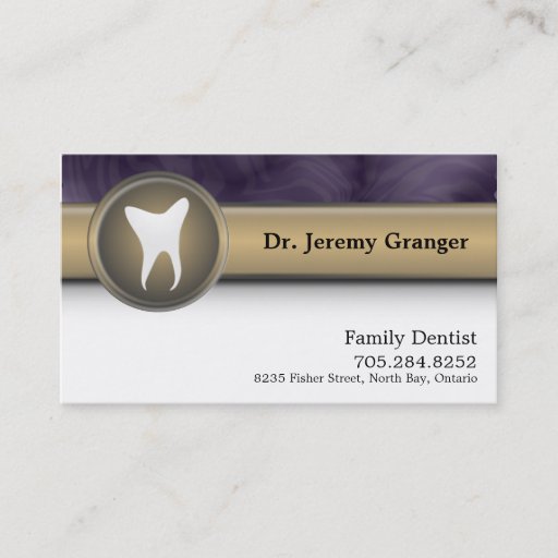 Customizable Family Dentist Business Card - Tooth Gold &amp; Purple