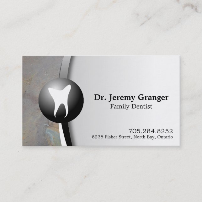 Family Dentist Business Card - Tooth Grey & White (Front)