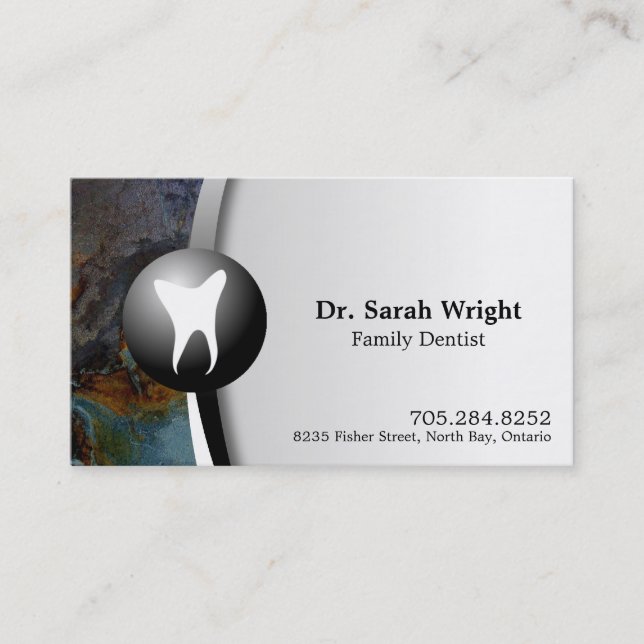Family Dentist Business Card Tooth Teal Rock (Front)