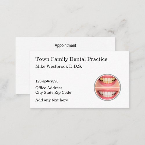 Family Dentist Office Appointment Template Business Card
