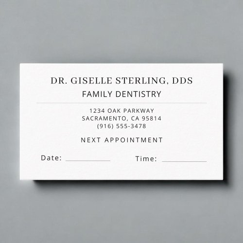 Family Dentistry Dentist Office Appointment Card