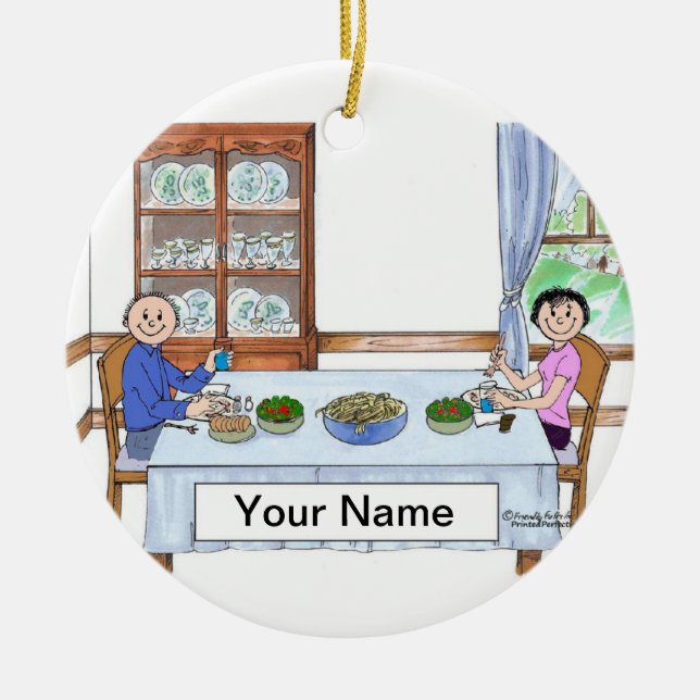Family Dinner, Couple - Personalized Cartoon Ceramic Ornament (Front)