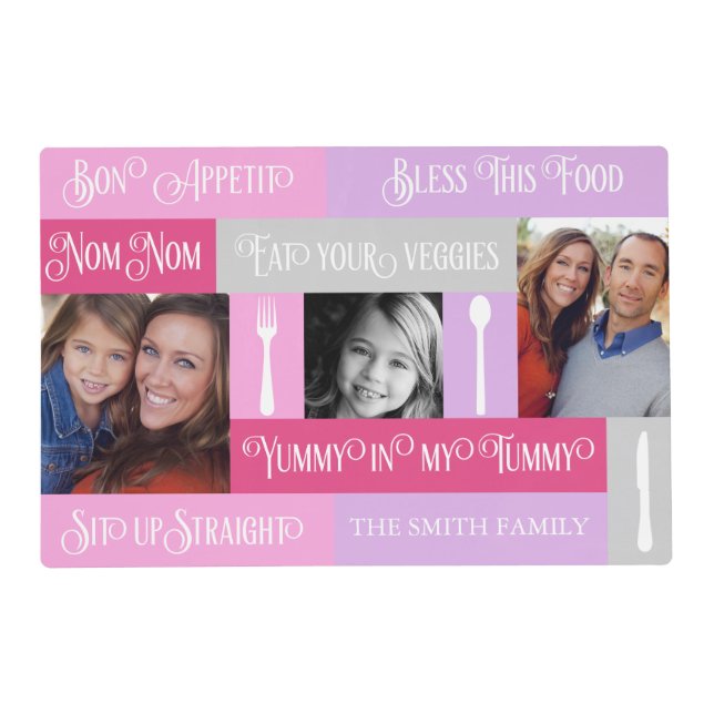 Family Dinner Typography Photo Monogram Placemat (Front)