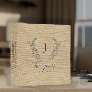 Family documents estate planning personalized 3 ring binder