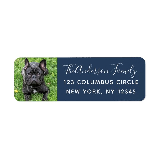 Family Dog Photo Blue Custom Return Address Label (Front)