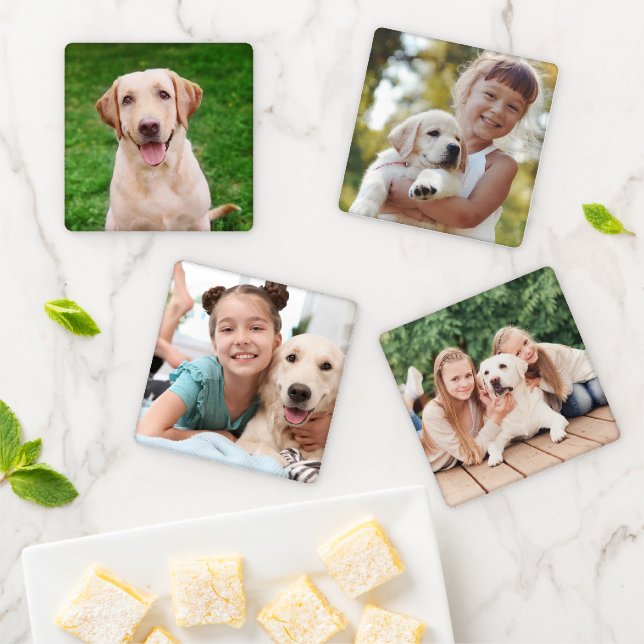 Family Dog Photo Memories Custom Collage Coaster Set (In Situ)