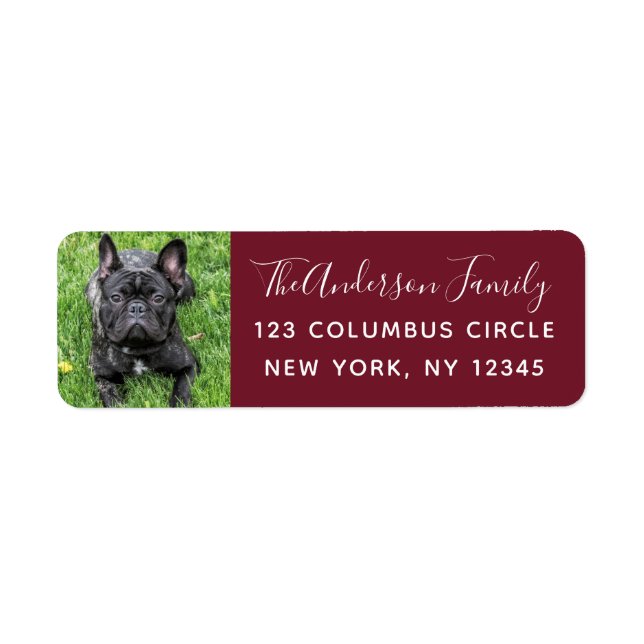Family Dog Photo Red Custom Return Address Label (Front)