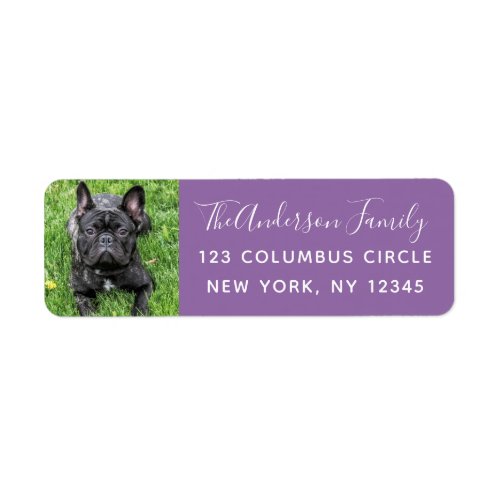 Family Dog Photo  Script Purple Return Address  Label