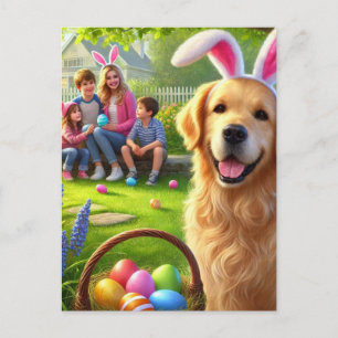 Family Easter Holiday Golden Retriever Postcard
