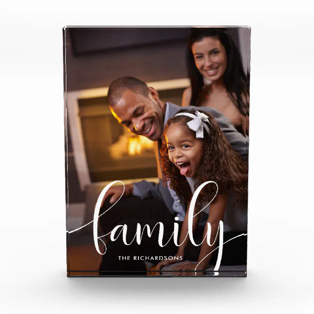 Family | Elegant and Whimsical Script Photo Block | Zazzle