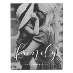 Family elegant calligraphy overlay photo faux canvas print