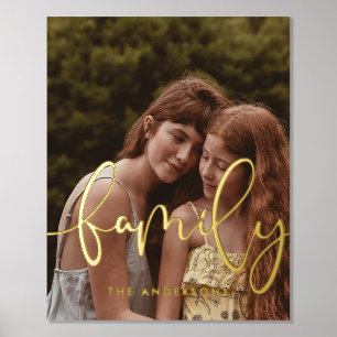 Family elegant calligraphy overlay photo foil prints