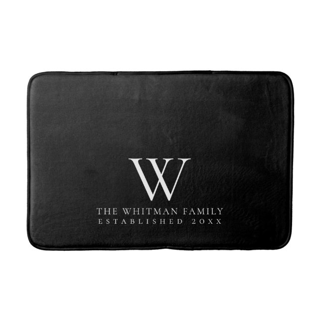 Family Elegant Monogram White Black Bath Mat (Front)