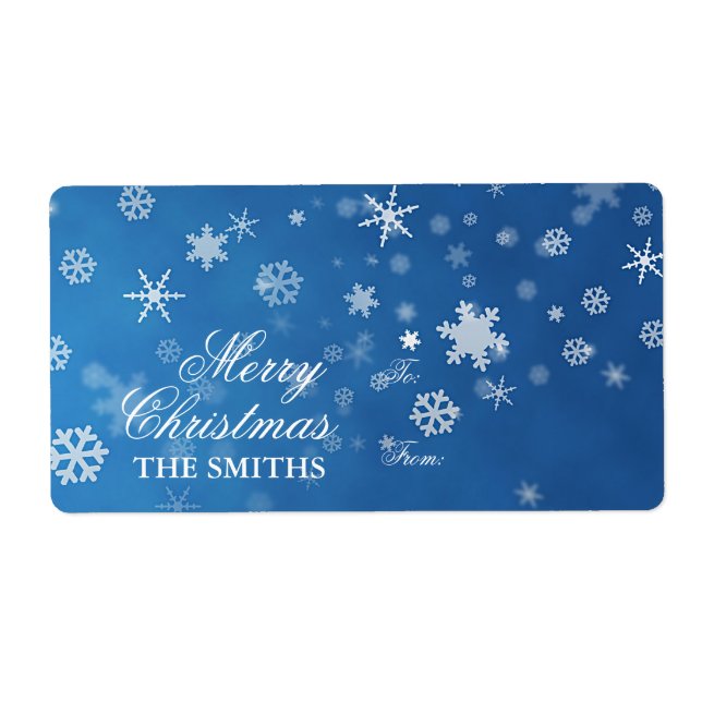 Family Elegant Snowflake blue Label (Front)