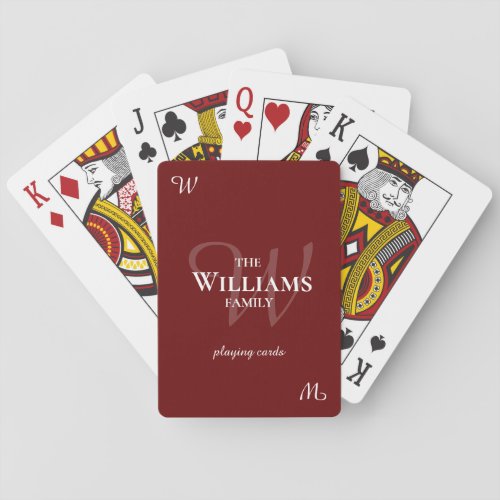 Family Elegantly Monogrammed dark_red Playing Cards