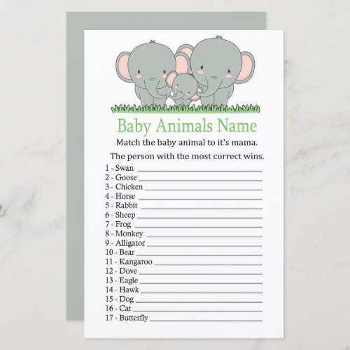 Family elephant Baby Animals Name Game