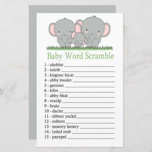 Family elephant Baby word scramble game
