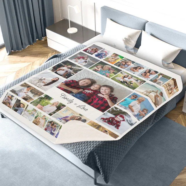 Family equals Love 29 Photo Collage Sherpa Blanket Zazzle