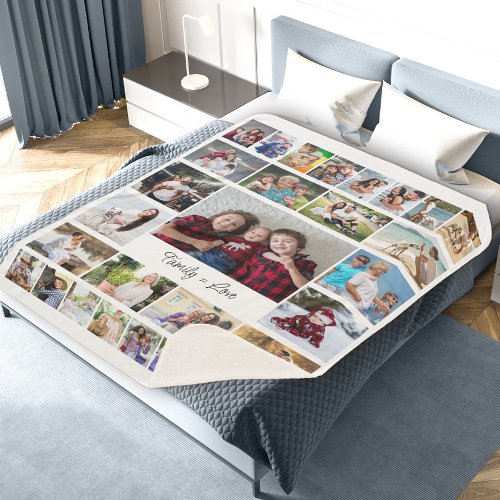 Family equals Love 29 Photo Collage Sherpa Blanket