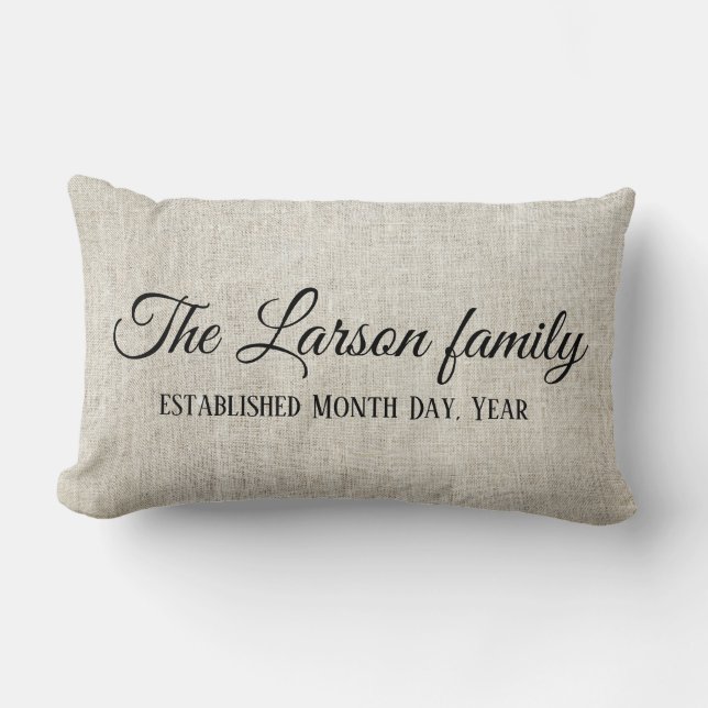 Family Established Date on linen look personalize Lumbar Pillow (Front)