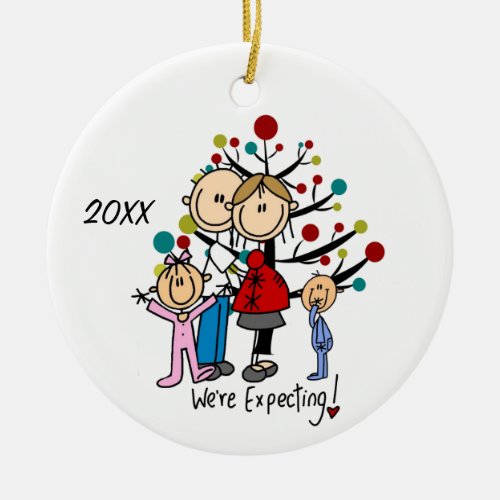 Family  Expectant Couple Two Kids Ceramic Ornament