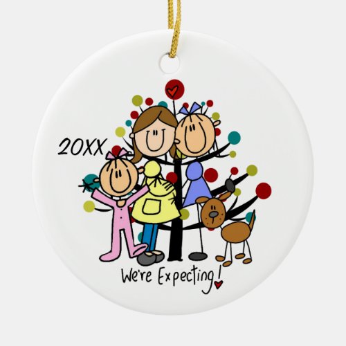 Family  Expectant Couple Two Moms Girl Dog Ceramic Ornament