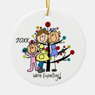Family  Expectant Couple Two Moms Toddler Girl Ceramic Ornament