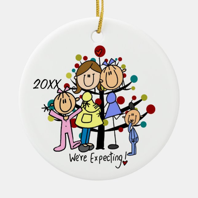 Family  Expectant Couple Two Moms Toddlers Ceramic Ornament (Front)