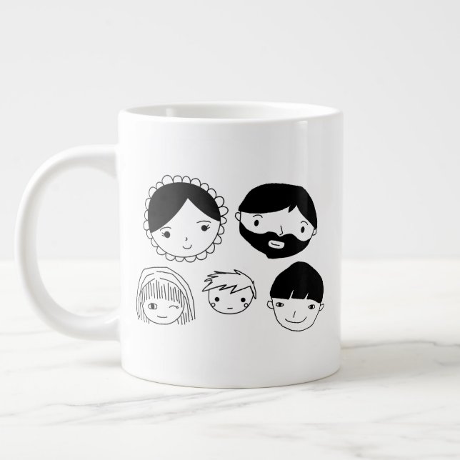 Family Faces Cartoon Giant Coffee Mug (Left)