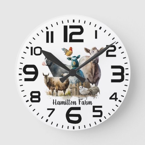 Family Farm Animals Wall Clock