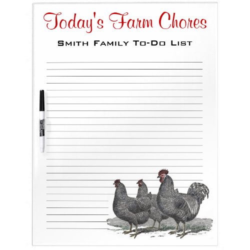 Family Farm Chores Work Reminder Chickens Dry_Erase Board