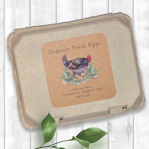 Family Farm Fresh Organic Chicken Egg Carton Kraft Square Sticker