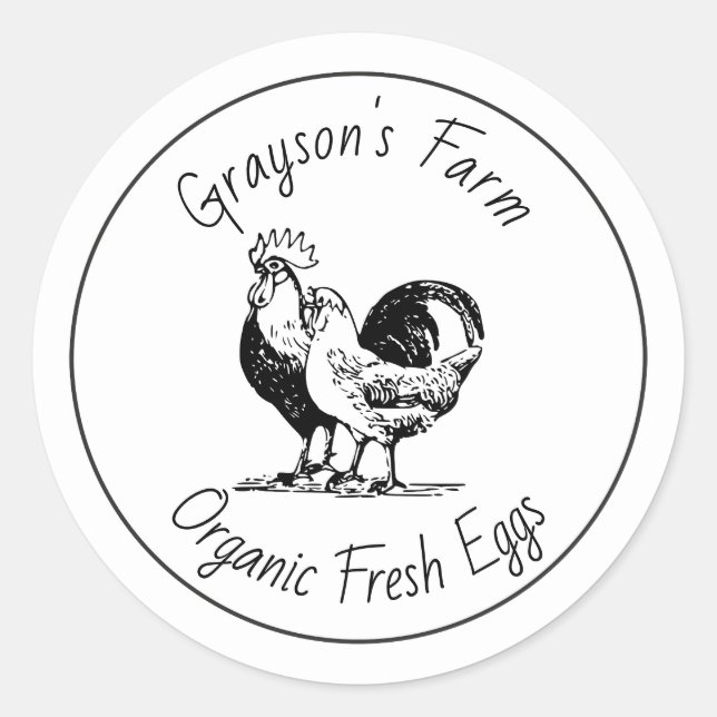 Family Farm Organic Fresh Eggs Classic Round Sticker (Front)