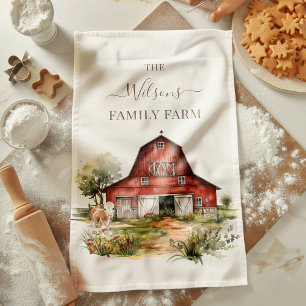 Family Farm Rustic Barn Cute Country Farm  Kitchen Towel